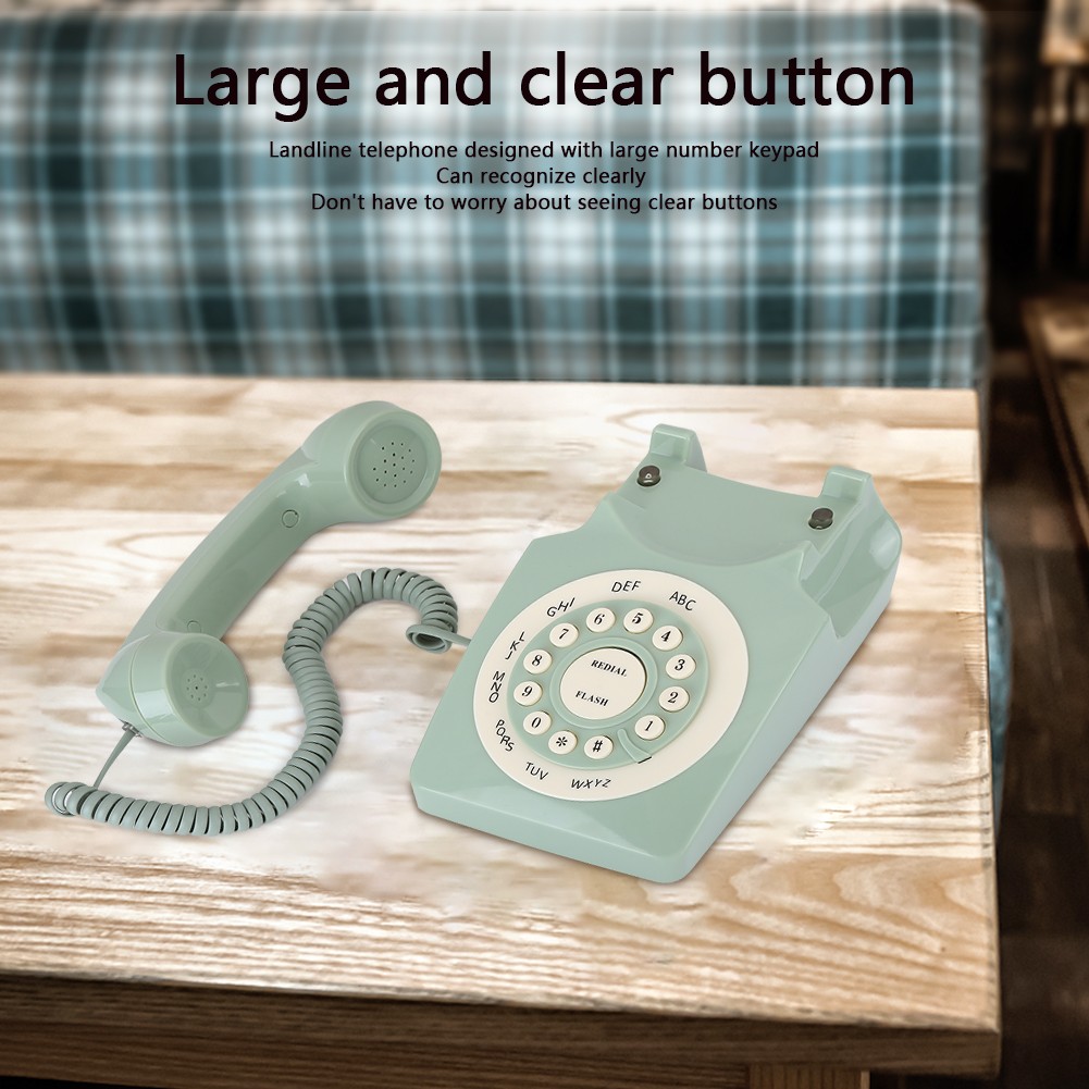 Vintage Green Telephone Clear Button Office Home High Quality Trending