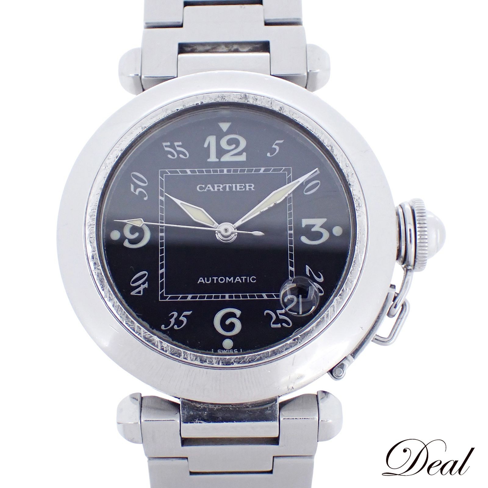 Cartier Watch Pasha C Silver Black Dial W31043M7 SS Automatic Men Women Unisex