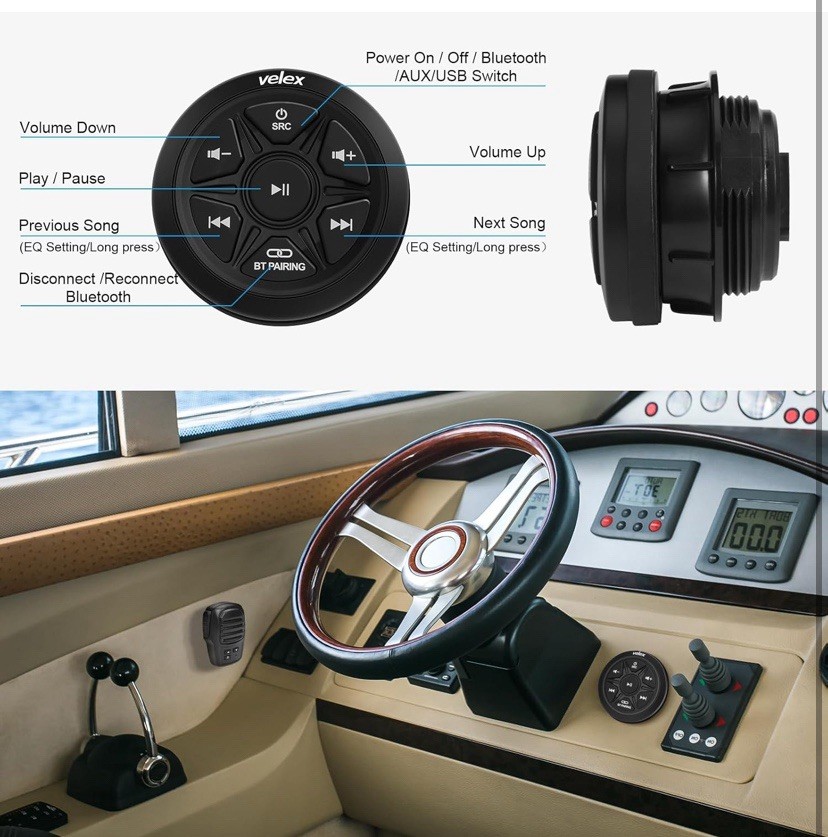 Velex Waterproof Bluetooth Marine Audio Receiver Wireless 2 Channel