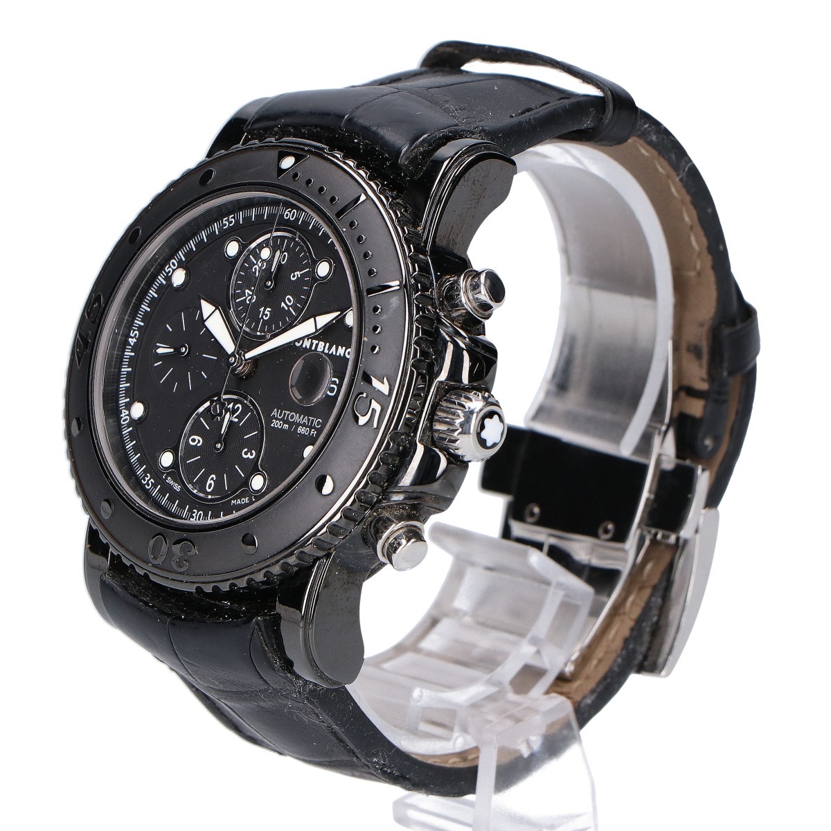 MONTBLANC Watch 104279 Sport Chronograph Date Leather Strap Automatic Black Mens