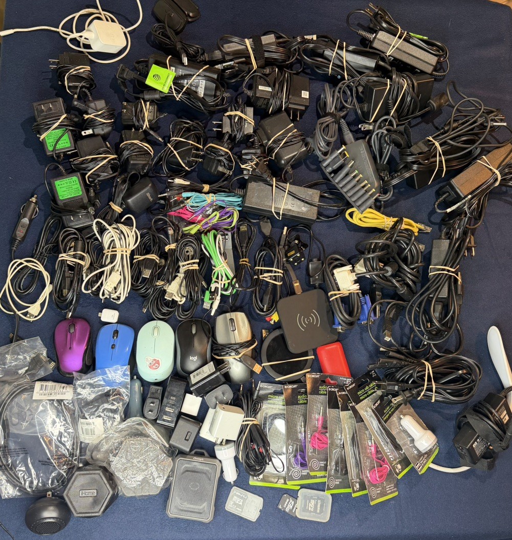 Mixed Lot of Electronics Cables, Chargers, and Power Adapters – Junk Drawer Lot
