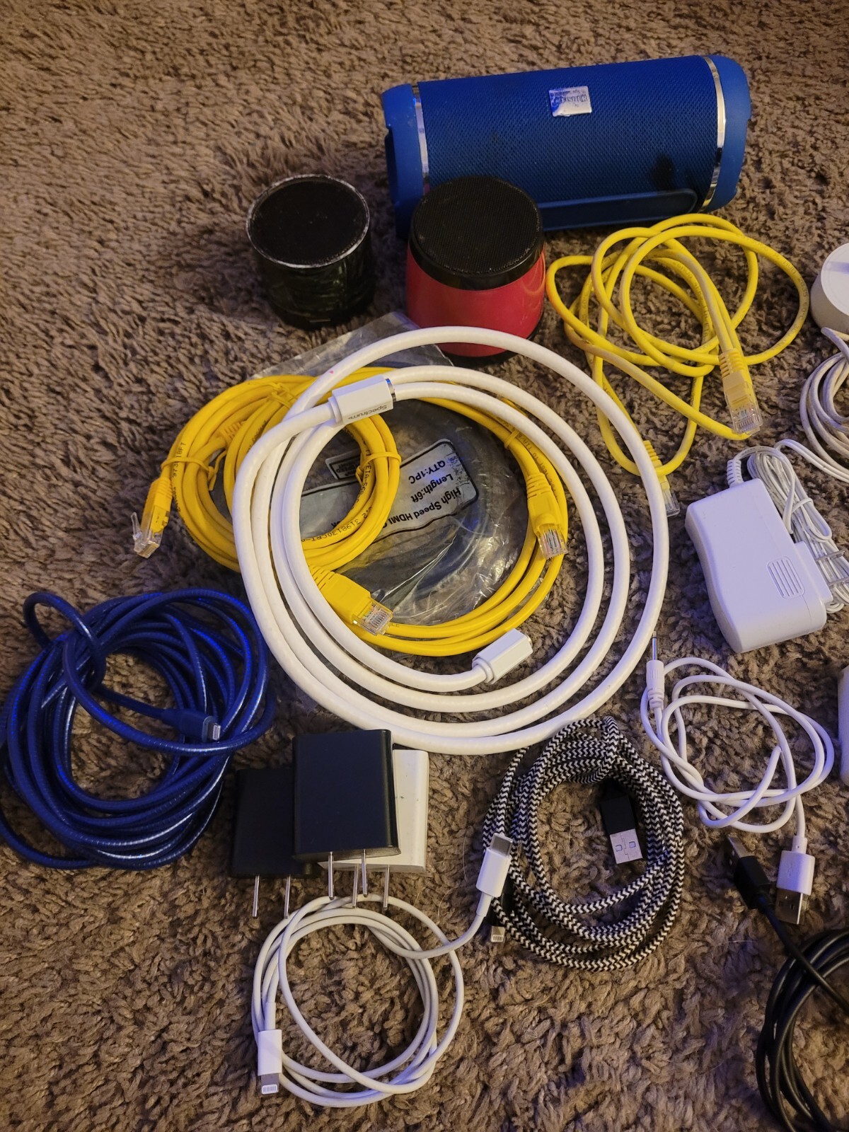 Electronic Cords Lot With Power Cords And Speakers Untested Lot