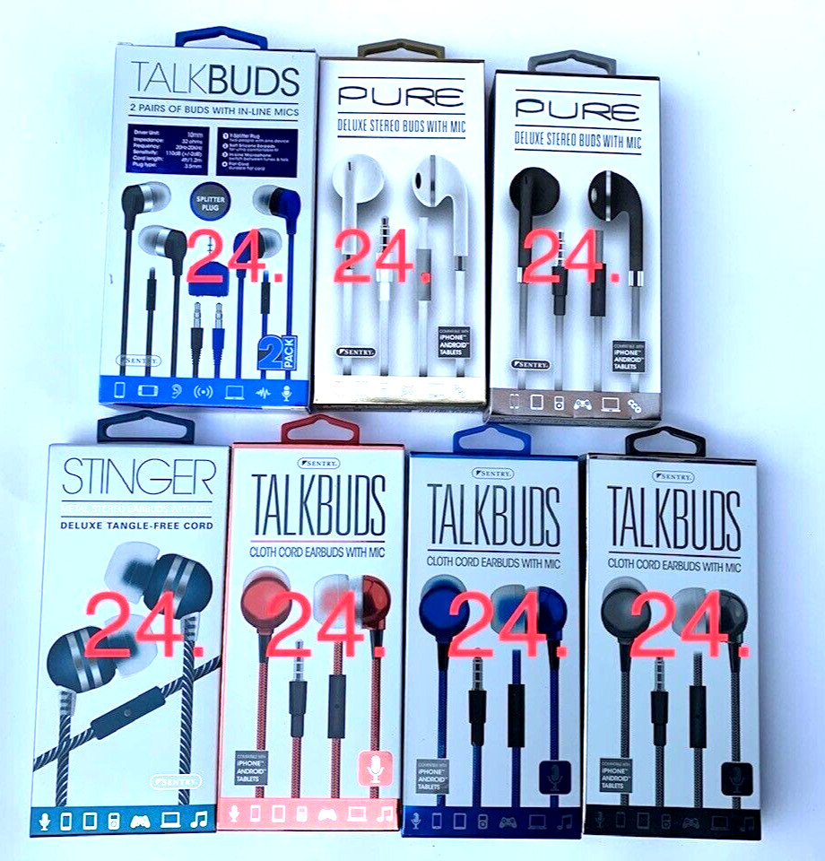 BULK WHOLESALE Resale Lot NEW Sentry Earbuds Stereo Buds W Mic TalkBuds (168 Pc)
