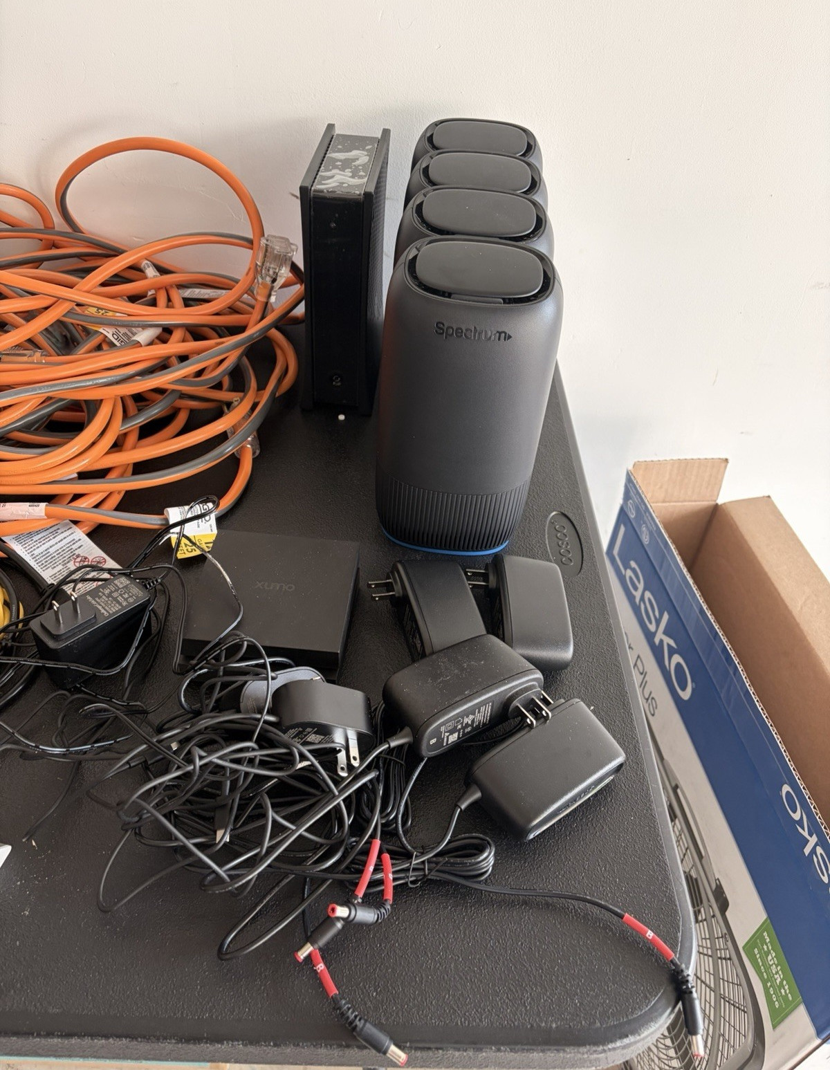 Spectrum Xumo Mixed Electronics Lot with Cables, Adapters, Networking Equipment