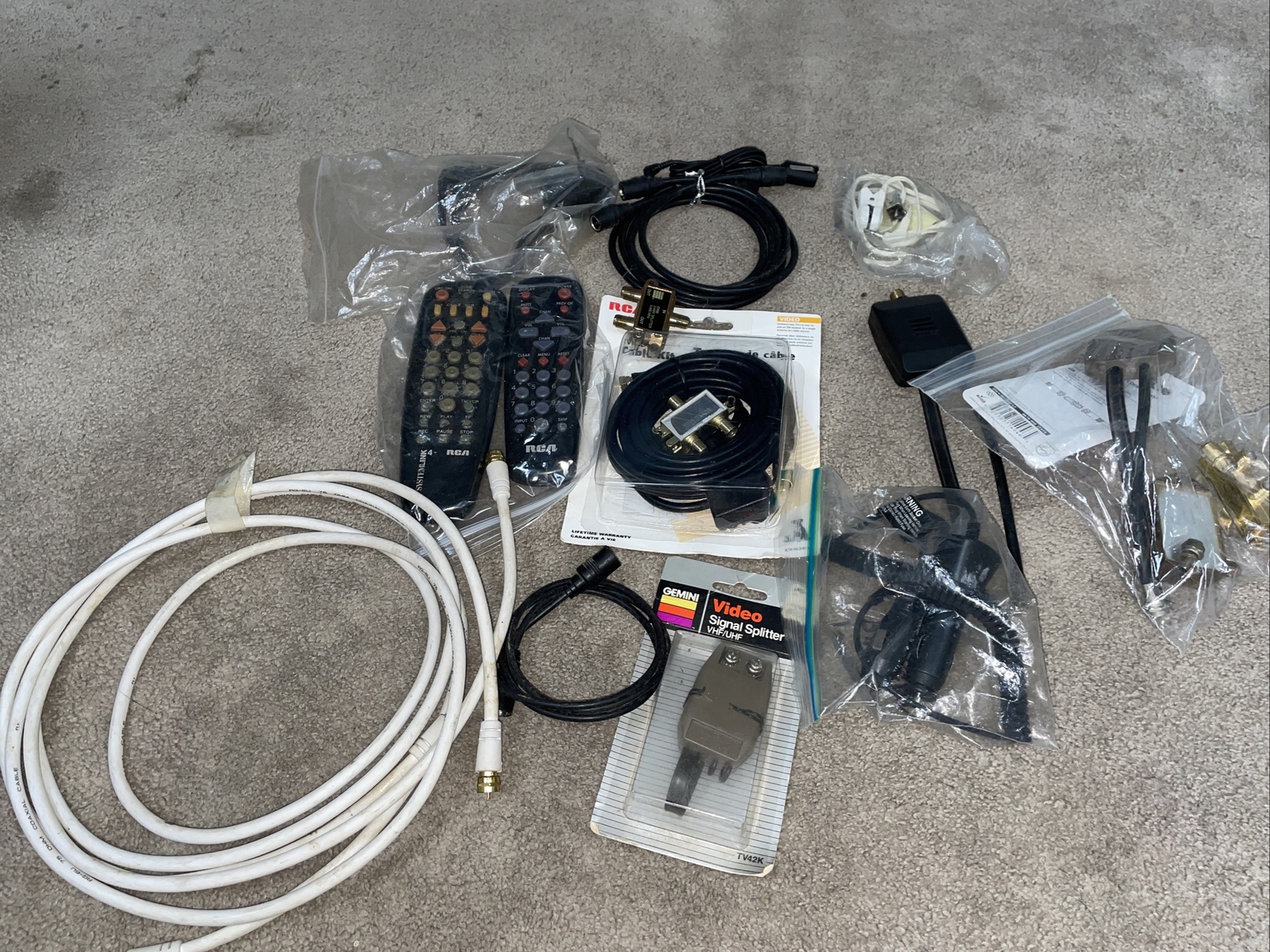 Vintage Lot of Electronic Parts and Pieces Cables Remotes Splitters
