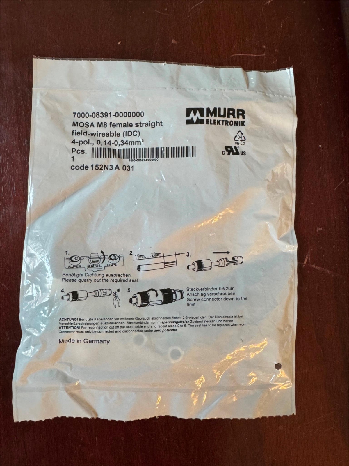 MURR Elektronik 7000-08391-0000000 Connector Field Repair Fast/Easy Repair