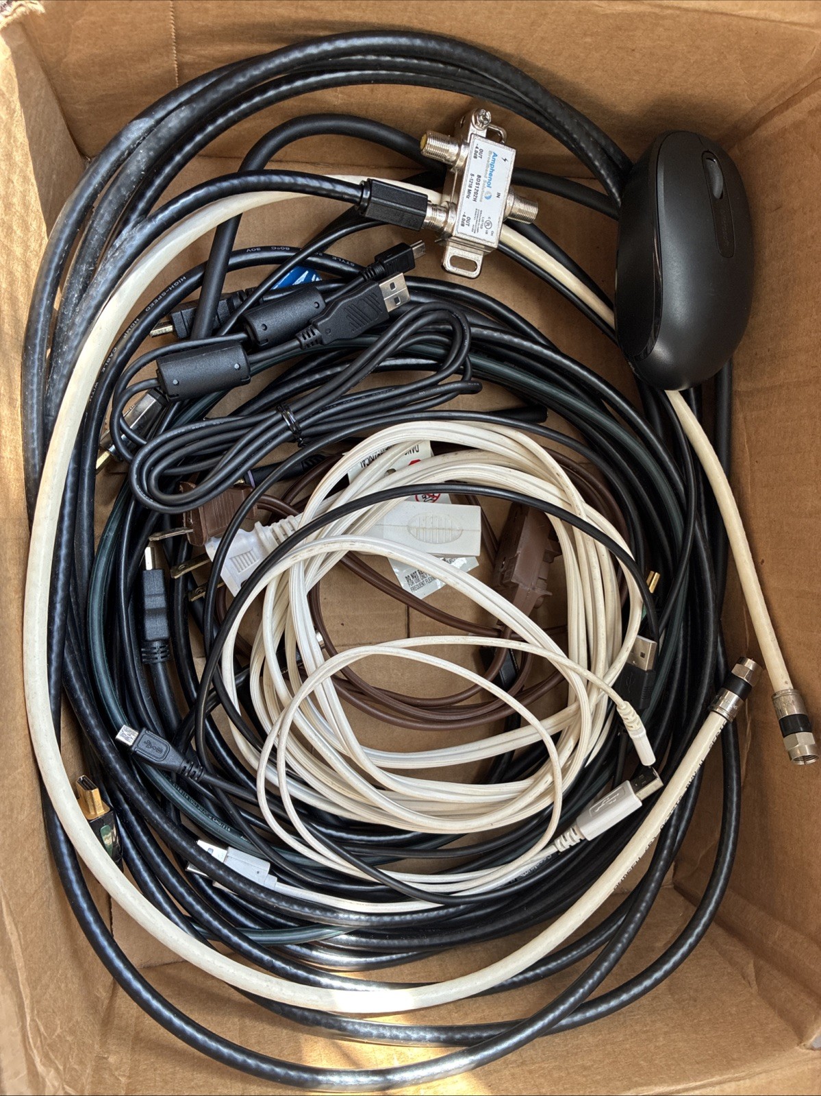 Box Of Assorted Wires And Cables