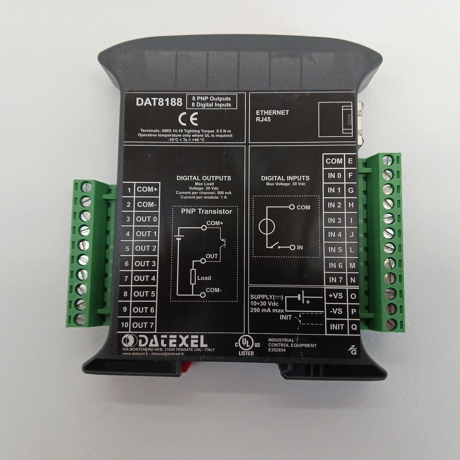 Modbus TCP with 8 Digital inputs and 8 PNP Digital Outputs DAT8188