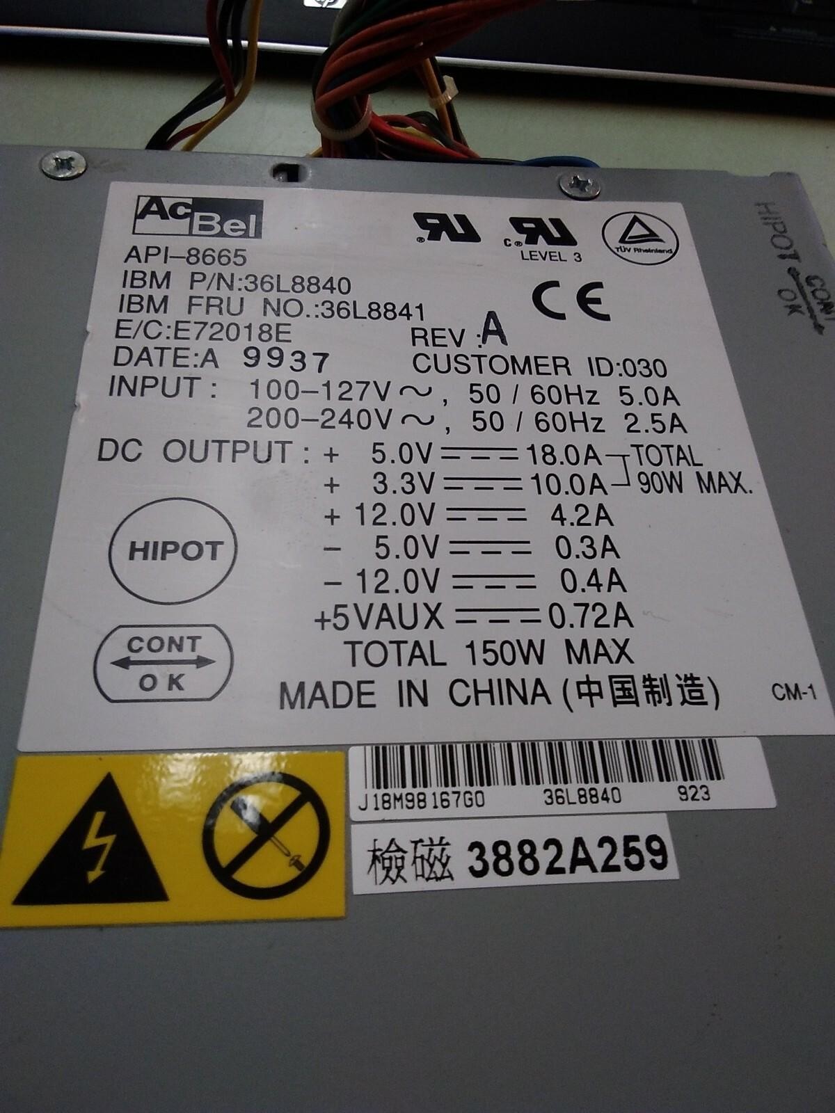 Power Supply AcBel API-8665 IBM FRU 36L8841 36L8840 REV A
