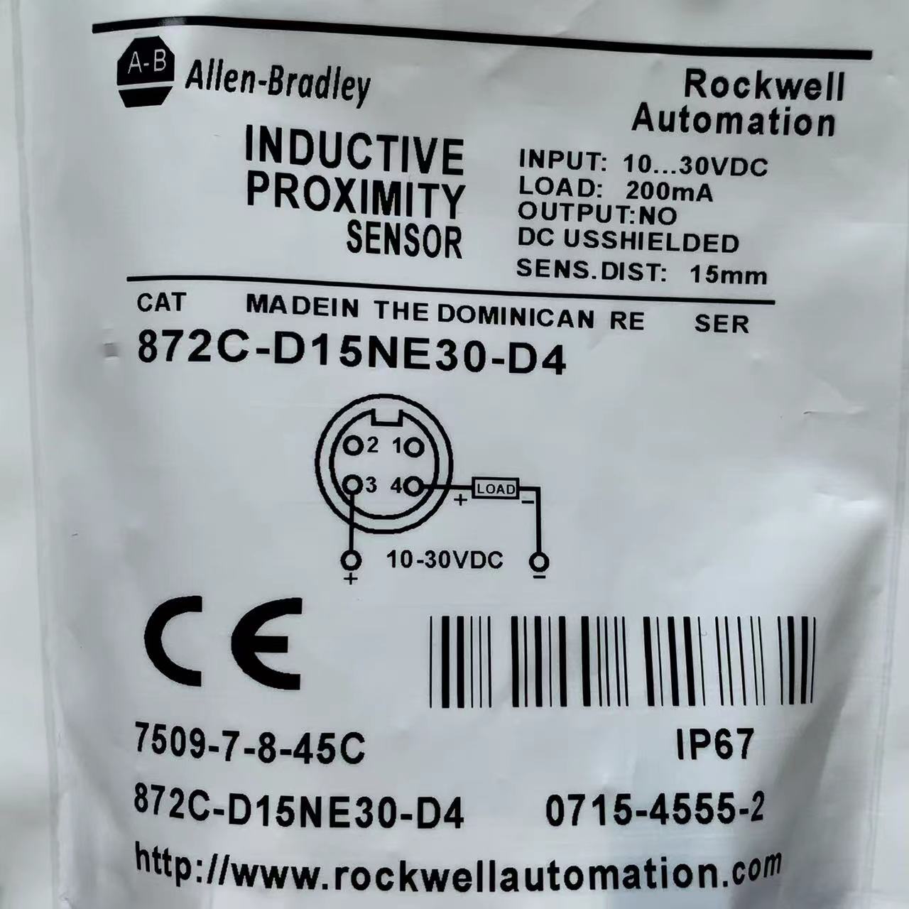 872C-D15NE30-D4 Proximity Switch Sensor for Allen Bradley