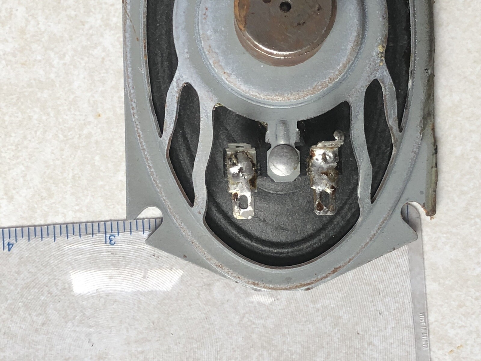 Speaker 8 ohm Approx 3-1/2 X 2-1/2 mounting hole centers. Overall About 5 X 3.