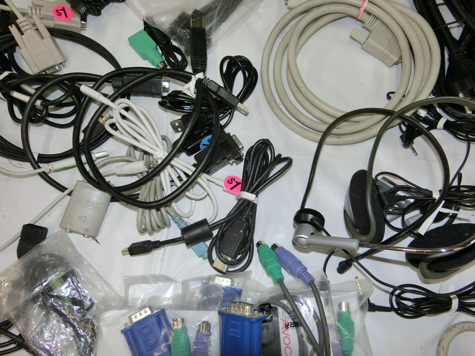 Pile of Cables of Many Types: Computer, Video, Audio, Network, Serial, USB, More