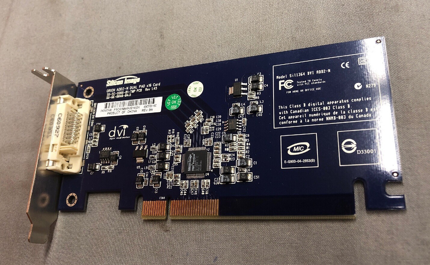 SILICON IMAGE ORION SILL364 DVI ADD2-N DUAL PAD X16 CARD VER 1.45 396075-001