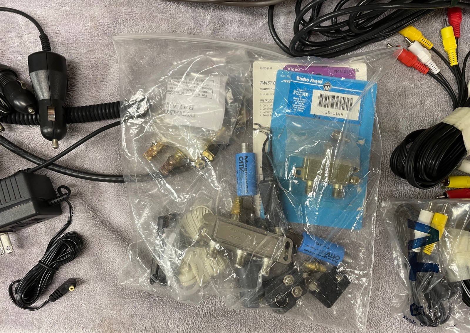Lot of Electronics Cables, Connectors, Adaptors, Coaxial Hardware/Splitters
