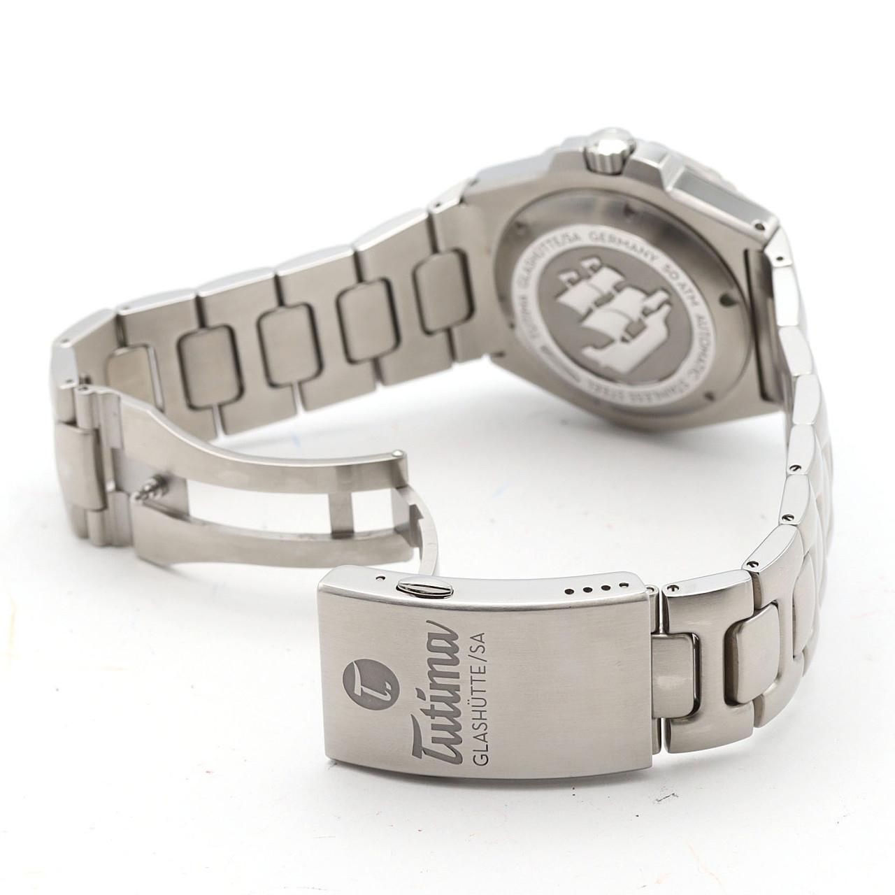 Tutima Seven Seas S 6156-02 Automatic Black Dial Silver Band Mens Watch Auth