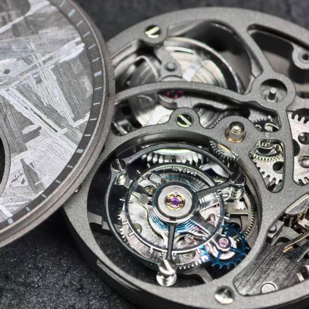 Merkur Wristwatch Tourbillon Meteorite for men black color 42mm Hand-rolled