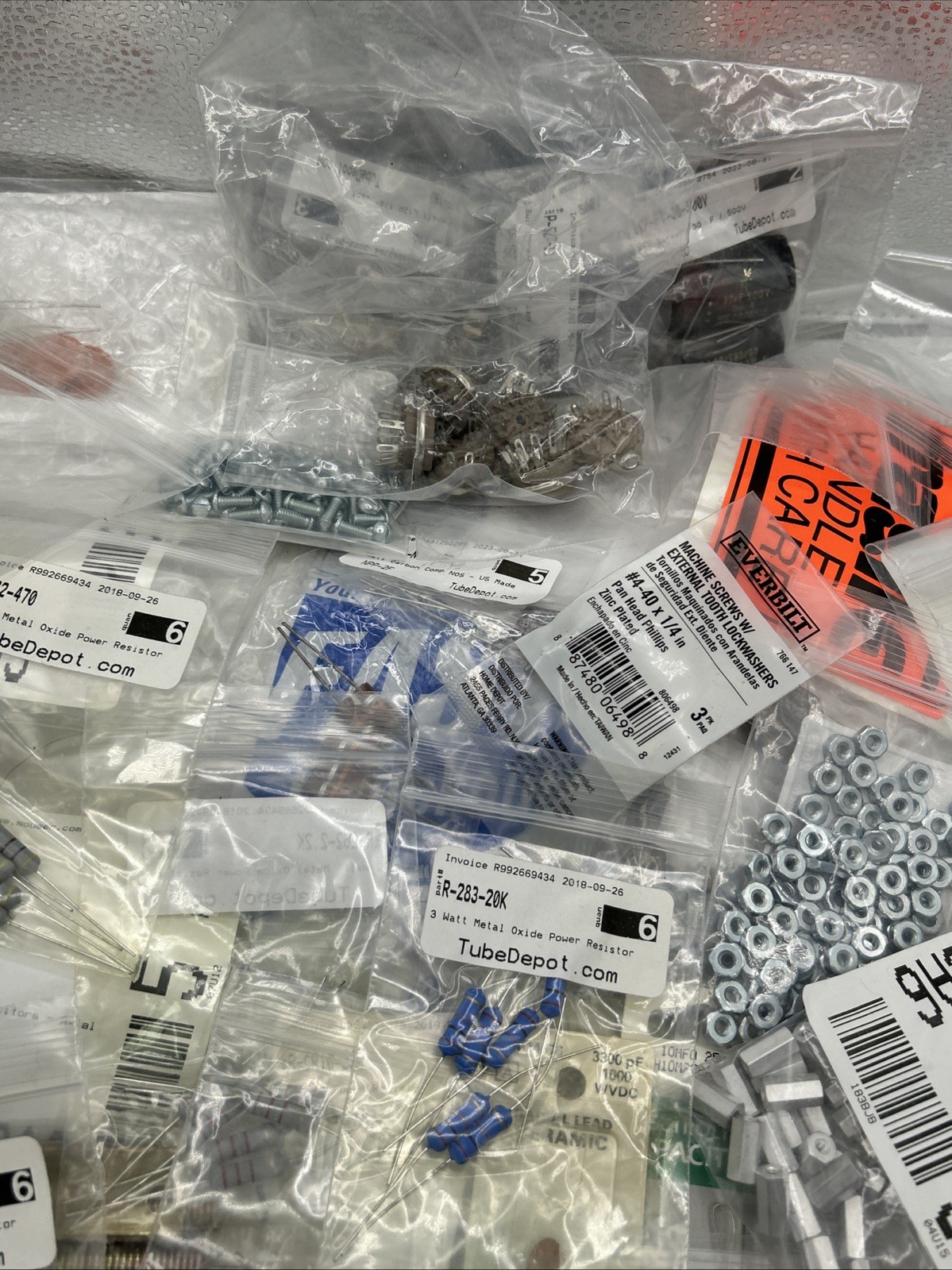 Mixed Electronics Hardware Lot, Screws, Washers, Springs, Components, Resistors
