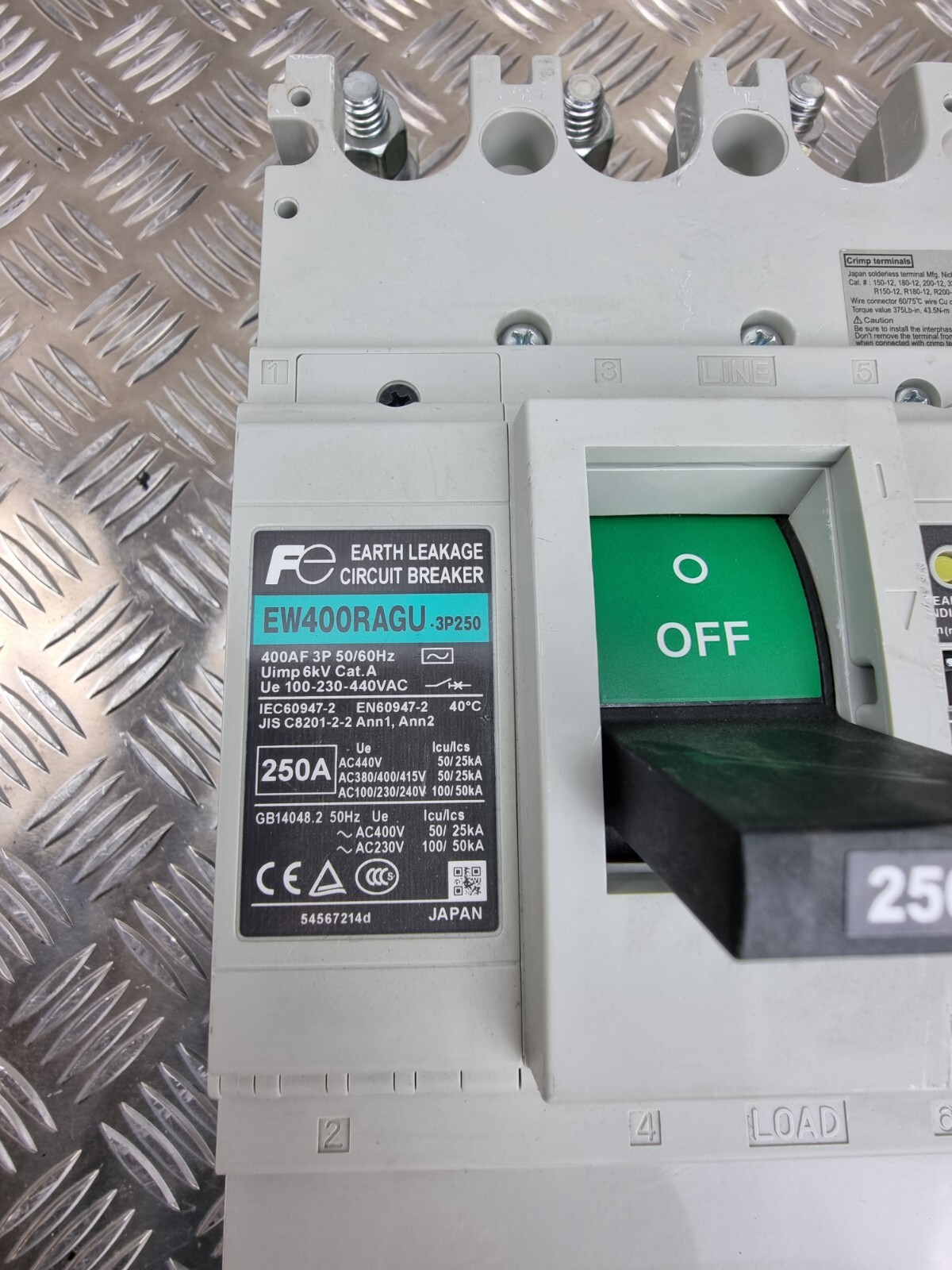 FUJI EW400RAGU-3P250 250A EARTH LEAKAGE CIRCUIT BREAKER WITH KNOB