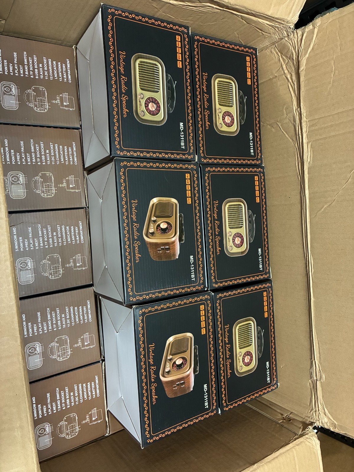 Lot of 6 Vintage Bluetooth AM FM Radios Wireless Speaker Retro Dark Wood