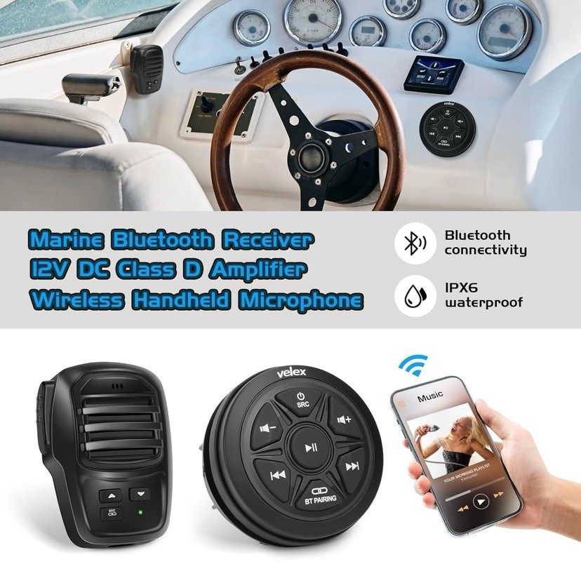 Velex Waterproof Bluetooth Marine Audio Receiver Wireless 2 Channel