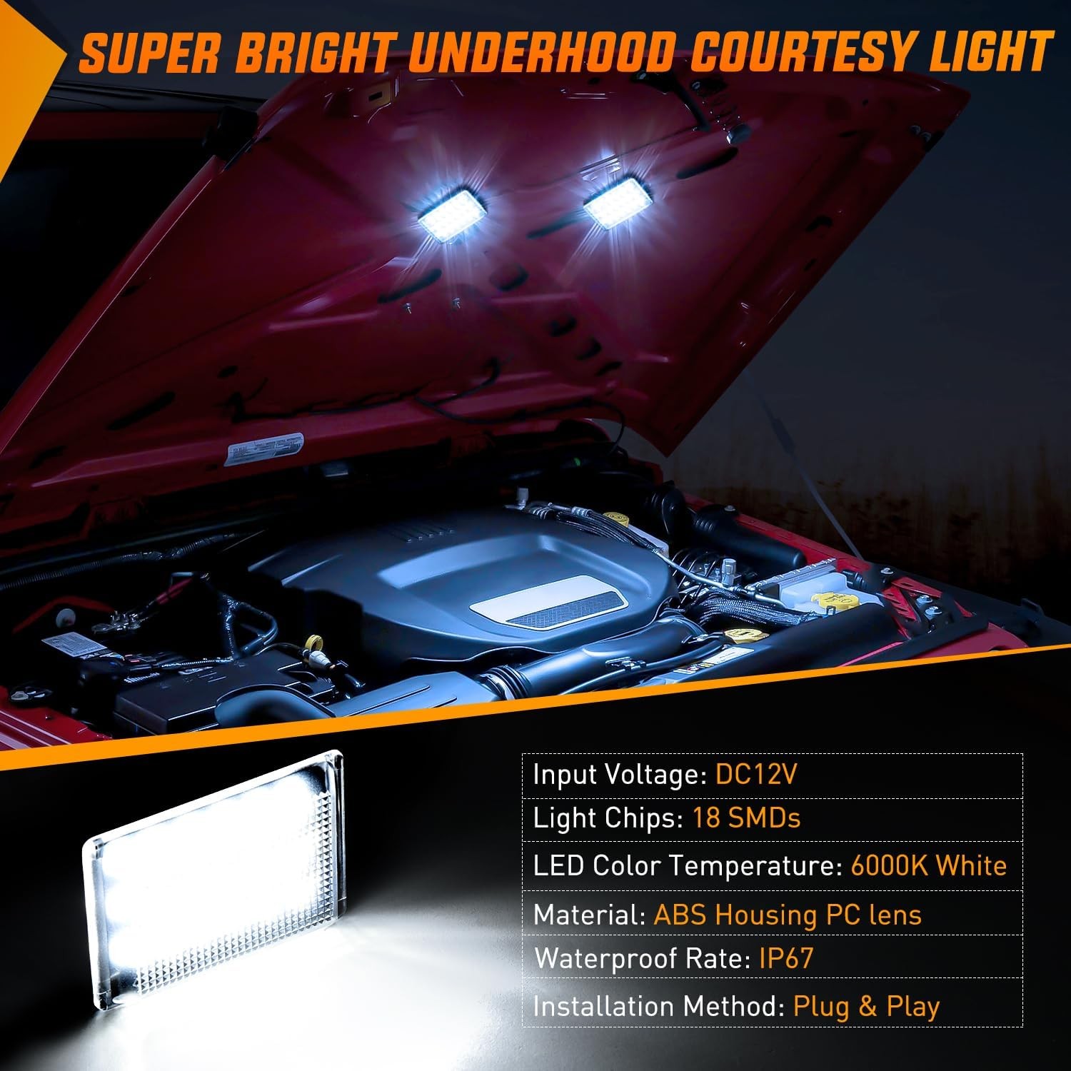 Nilight Under Hood Courtesy Light White Beam Plug and Play Compatible with 1998-