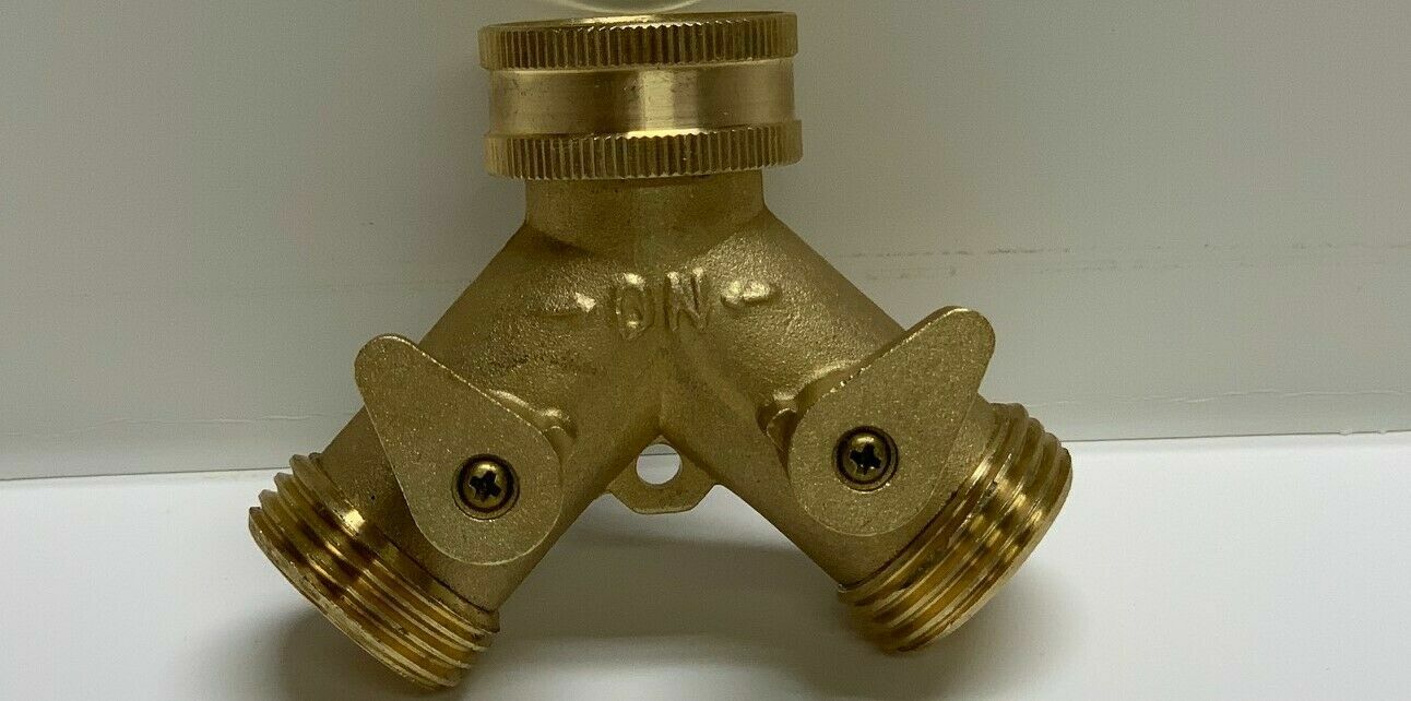 Heavy Duty Garden Water Hose All Brass Manifold 2 Way Swivel Y Splitter Shutoff