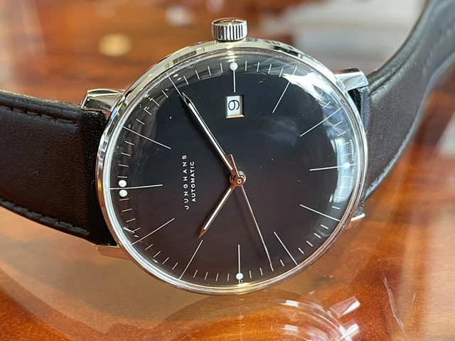 Junghans Automatic 38mm watch Max Bill 027 4701 00 black men leather