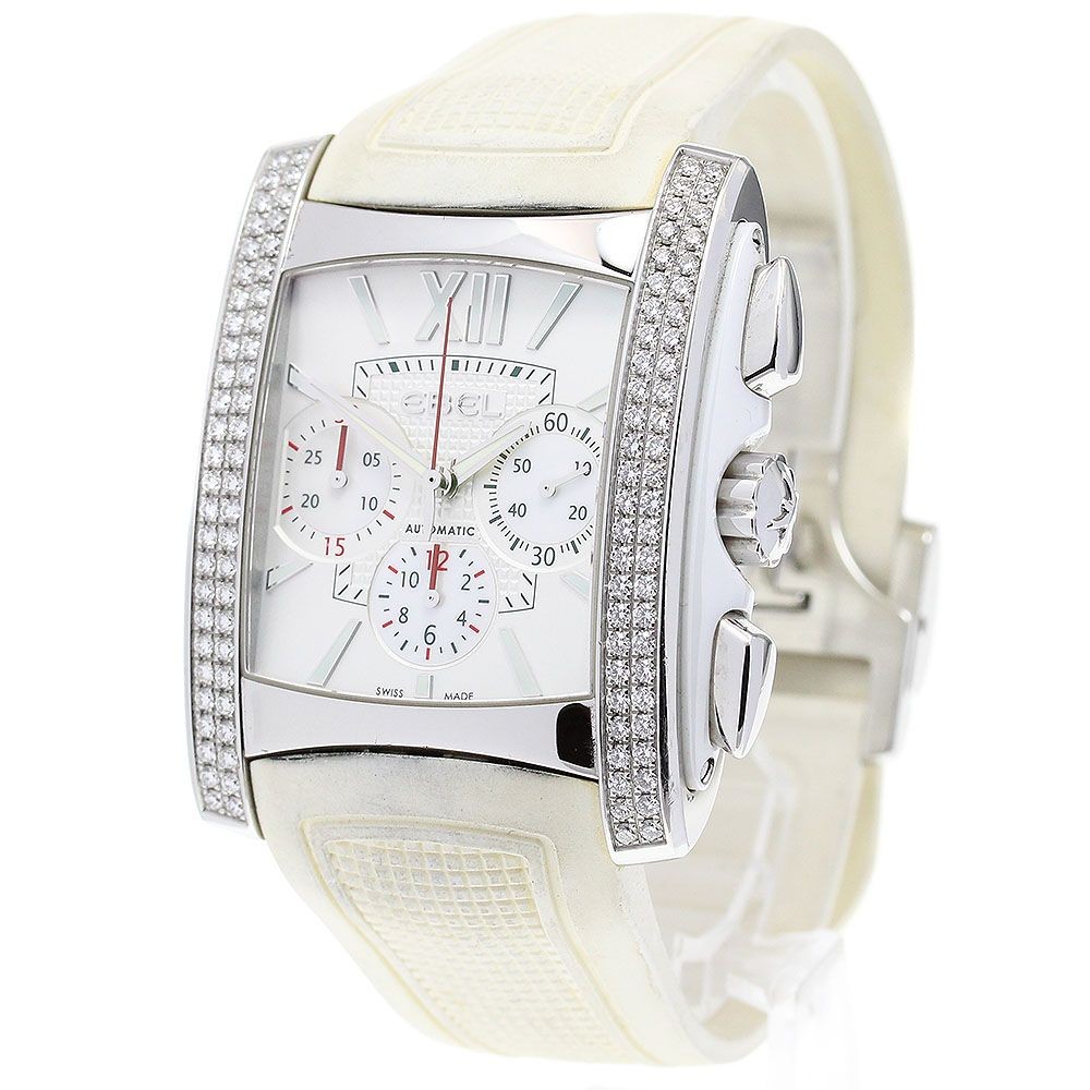 Ebel 1215785 Brasilia Chronograph Automatic Men Watch White Dial 37mm SS Rubber