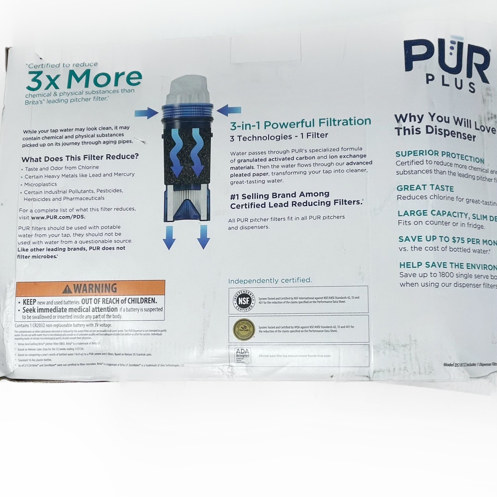 Pur Plus Large 30 Cup Dispenser Water Filtration System 1 Filter Brand NEW