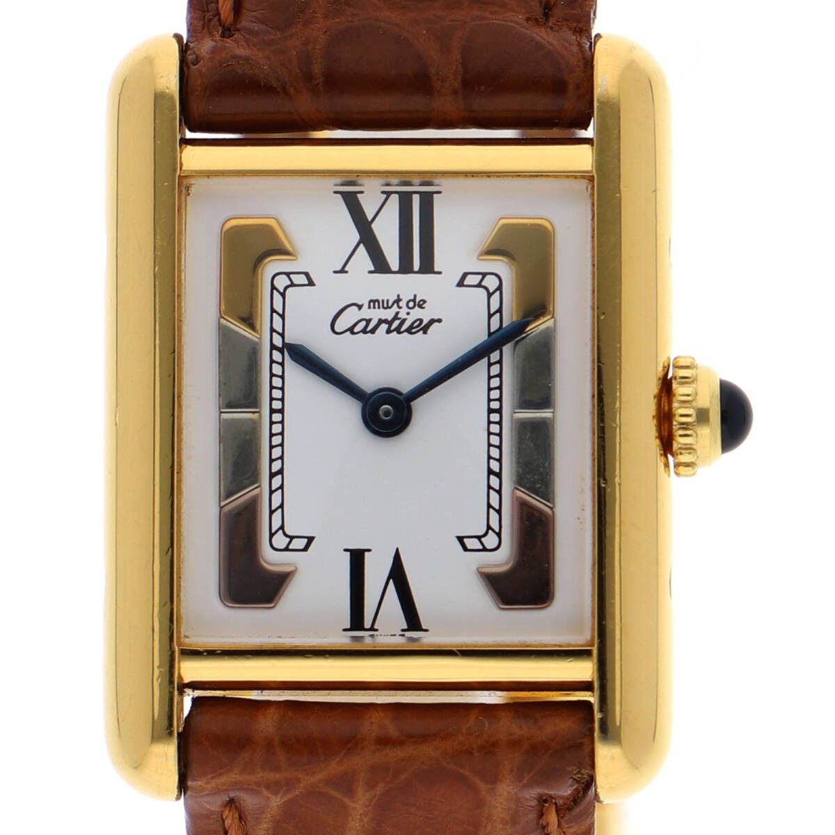 Cartier W1006354 Must Tank White Dial GF Leather Quartz Ladies Watch Square Auth