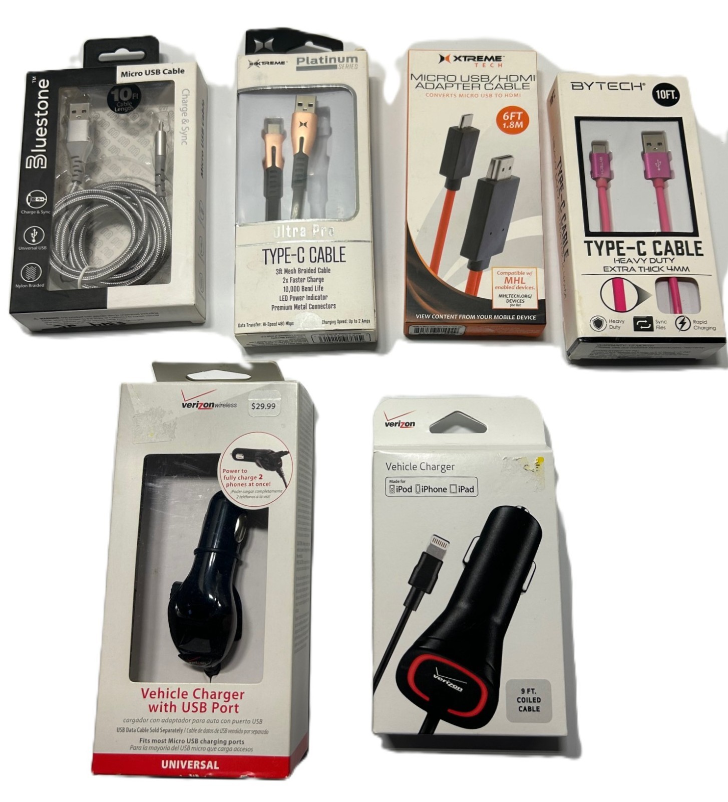 Lot of 6 Charging Cables & Adapter – Type‑C, Micro USB, HDMI Adapter, Chargers