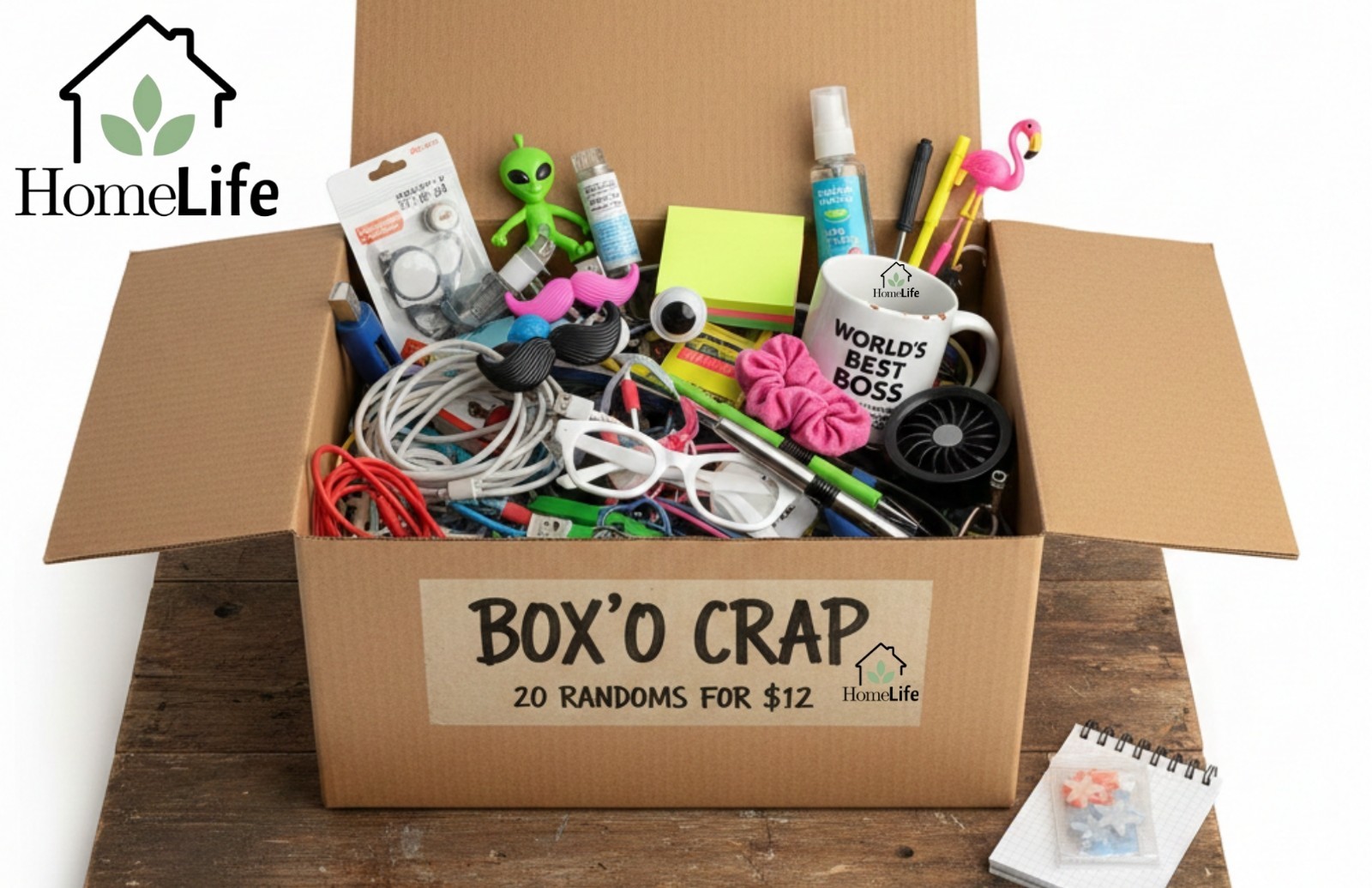 30 or More Pieces “BOX’O CRAP” Suprise Box Lot – All Brand New Small Items – FUN
