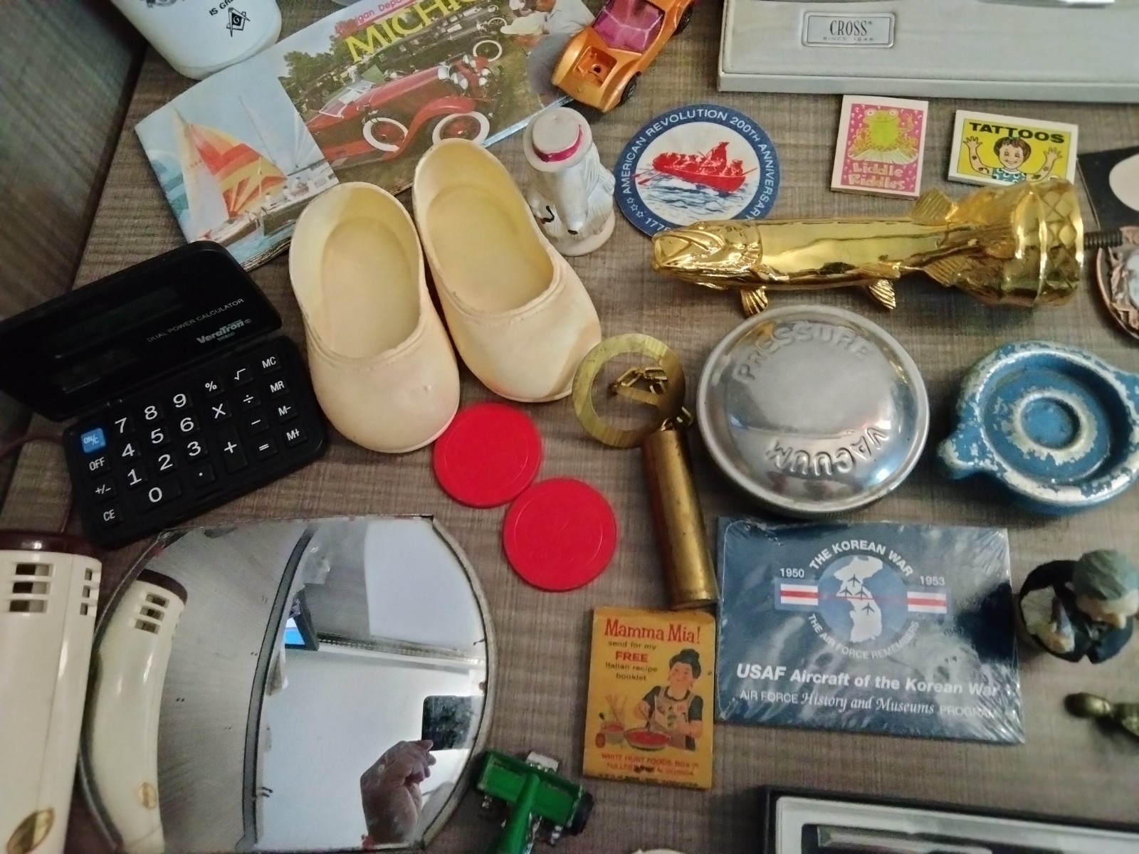 Vintage Junk Drawer Lot of Gadgets – Silver Certificate – Decals – Cross Pen ++