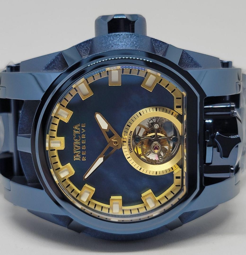Invicta Reserve Bolt Zeus Magnum Tourbillon 52mm Watch Blue Dial Steel Band Box