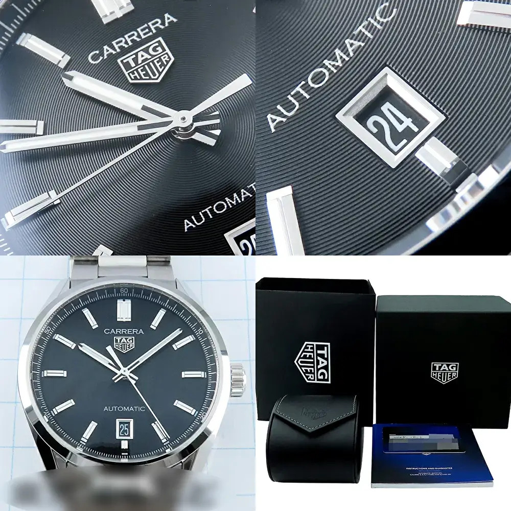 TAG Heuer Carrera Watch SS Caliber 5 Date w/Box Warranty Black WBN2110 BA0639