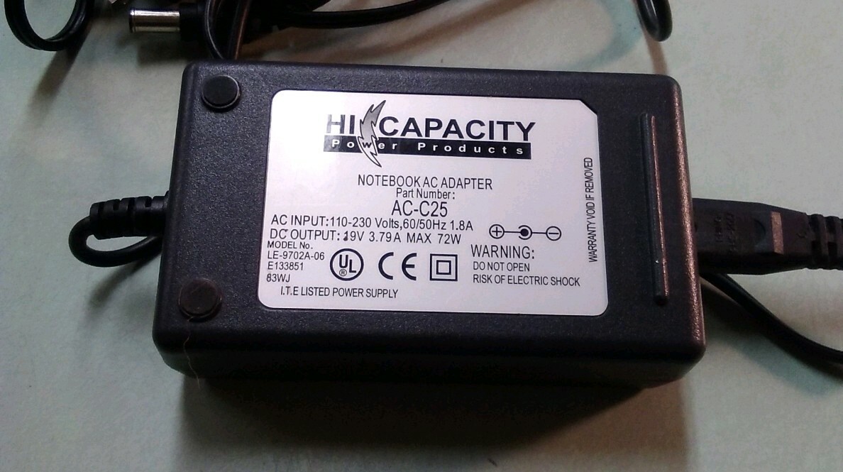Hi Capacity LE-9702A-06 AC Adapter AC-C25 72W 19V 3.79A