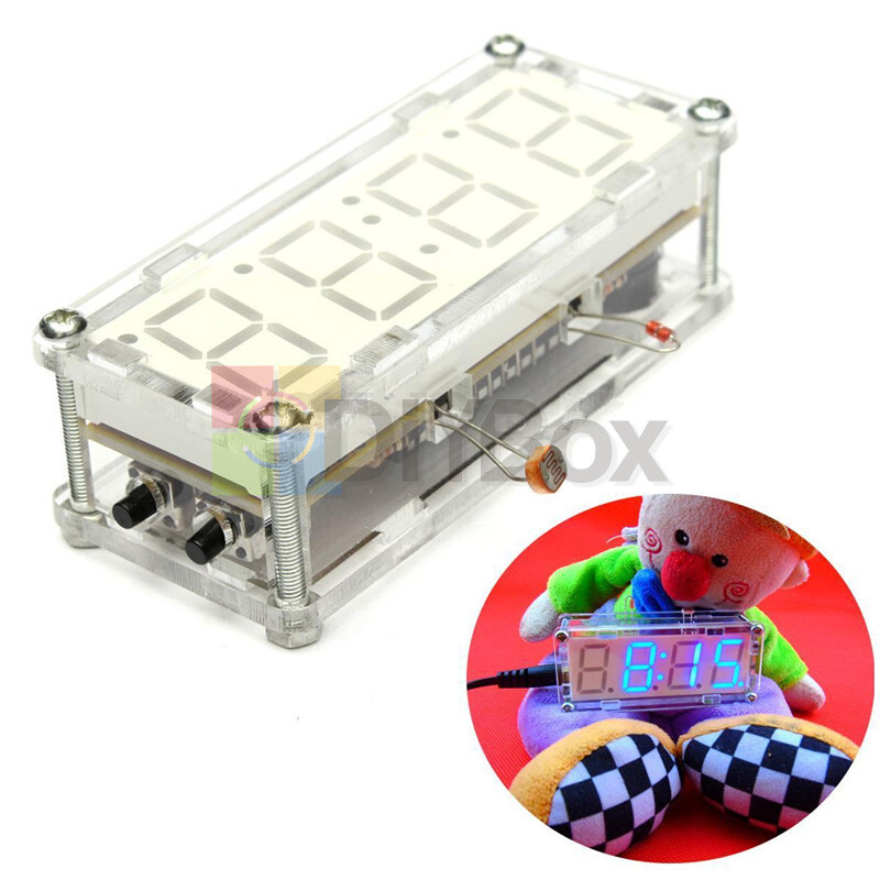 Blue LED Electronic Clock Microcontroller Digital Time Thermometer DIY Kits