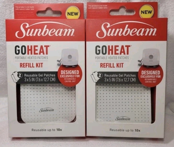 2 Sunbeam GoHeat Portable Heated Refill Kit w/ 2 Reusable Gel Patches ~Authentic