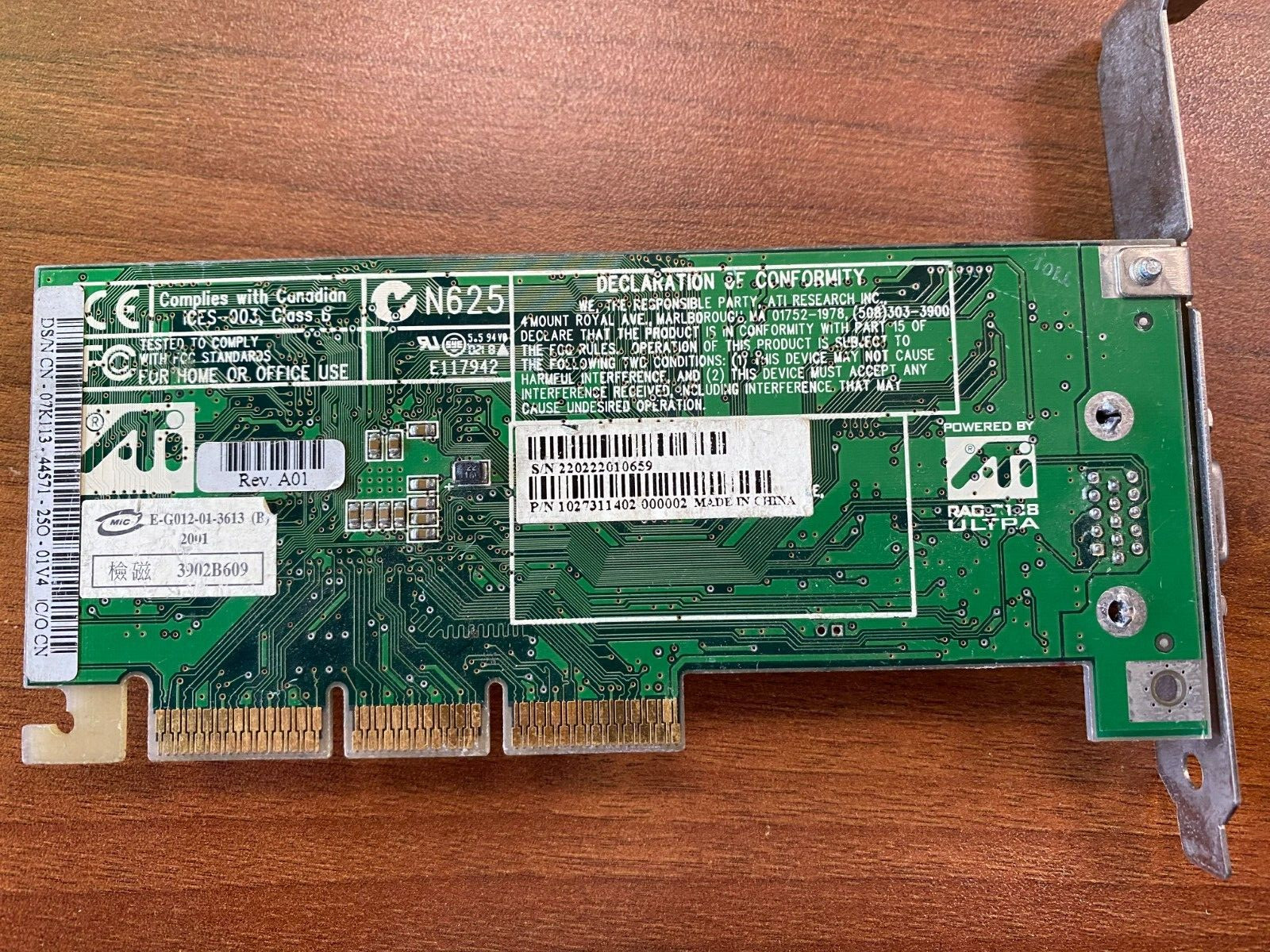 Dell 02G813 PN: 1027311402 051031 16MB AGP Video Graphics Card REV A01