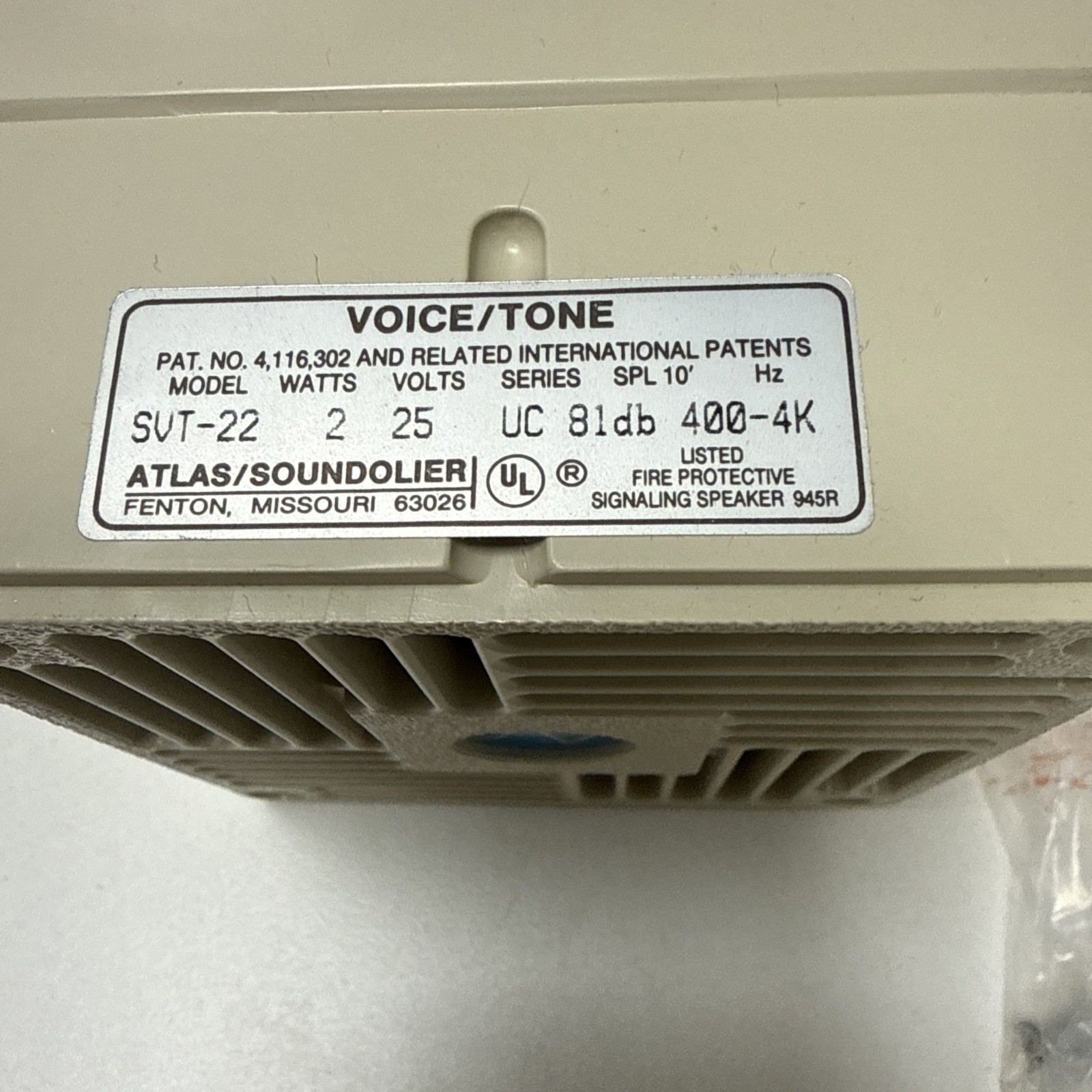 ATLAS SOUND SVT-22 Intercom/Speaker 25v 2 watt