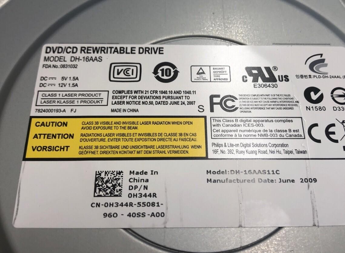 PHILIPS LITE-ON DVD CD REWRITABLE DRIVE DH-16AAS11C 0H344R