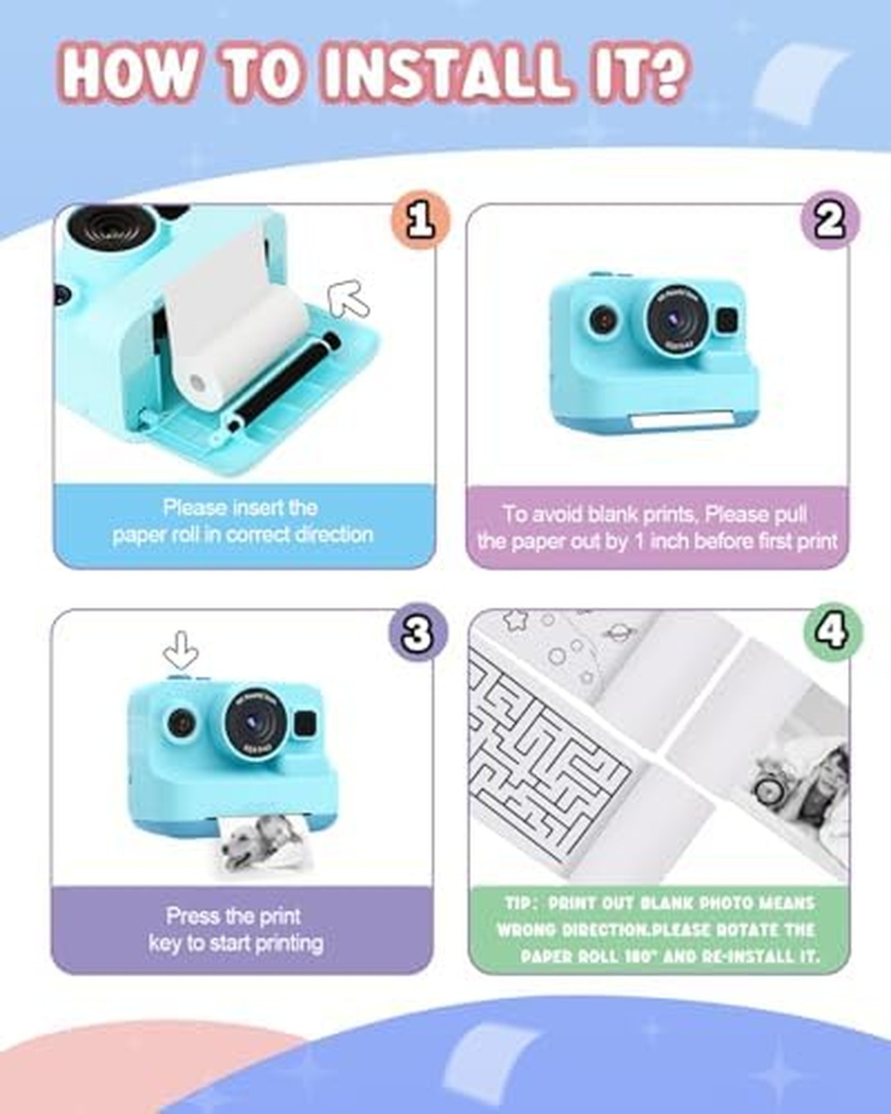 Dylanto Kids Instant Camera 1080P Instant Print Portable Photo Blue Ages 3-12