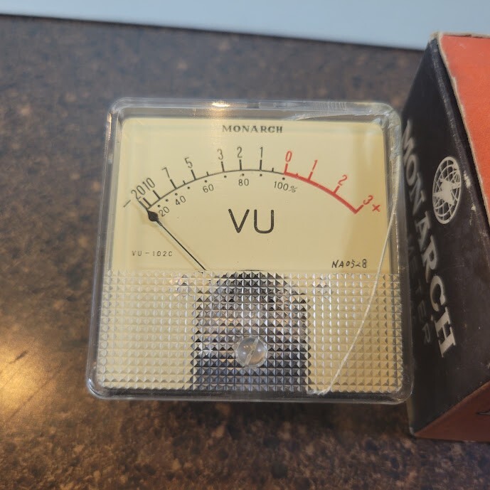 Vintage Monarch VU Meter VU-102C, Small Crack with Hardware