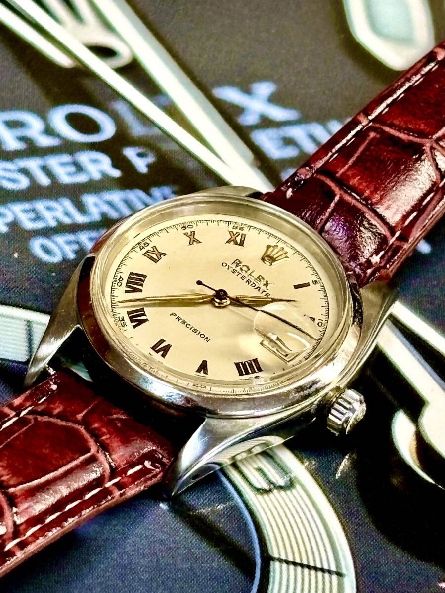 ROLEX Oysterdate Alpha Style Blued Steel Red Black Cream
