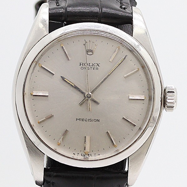 Rolex Watch Oyster Precision 6426 Manual Winding Silver Dial Leather Men’s Auth