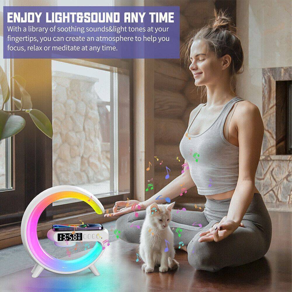 Smart G Lamp Night Light Bluetooth Speaker Wireless Charger LED RGB Alarm Clock