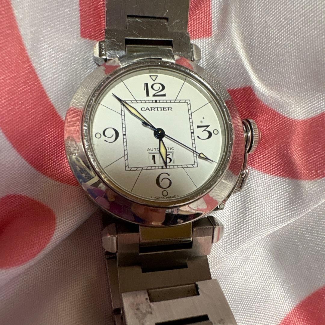 Cartier Watch Pasha C Silver Automatic Stainless Steel 2475 Unisex Auth Rare