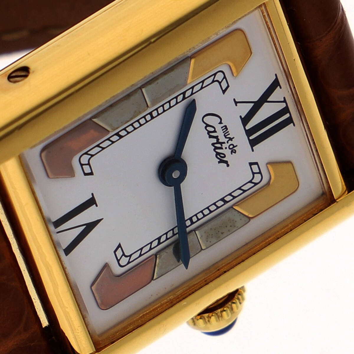 Cartier W1006354 Must Tank White Dial GF Leather Quartz Ladies Watch Square Auth