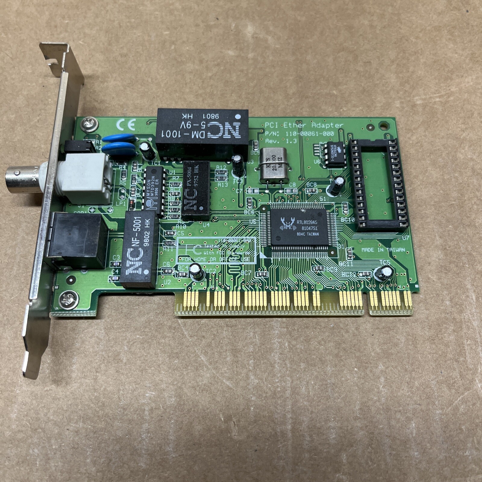 RTL8029AS PCI 10BT 10B5 COAX / R45 ETHERNET BNC Tested Working