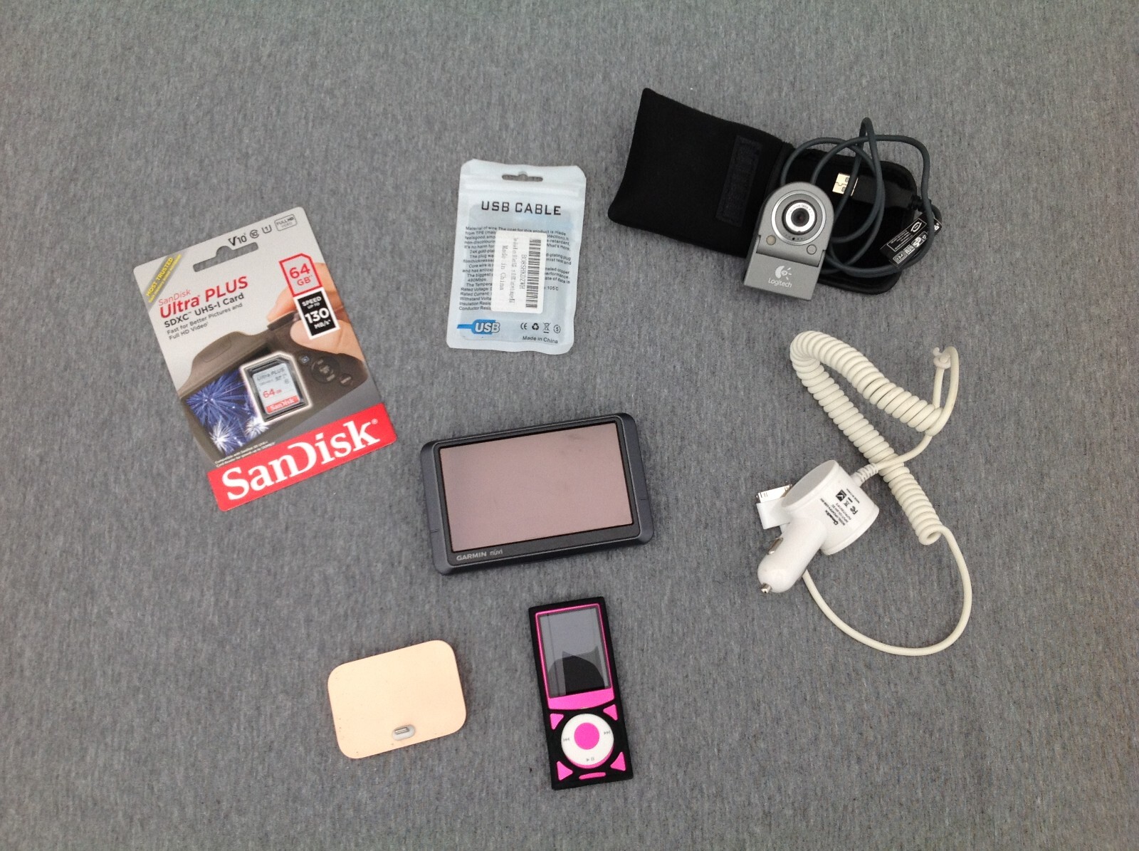 Misc. Electronics Lot, iPod, Garmin GPS, Computer Camera, Apple Charger etc…